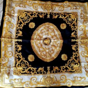 New Versace Baroque Silk Scarf - Black and Gold
